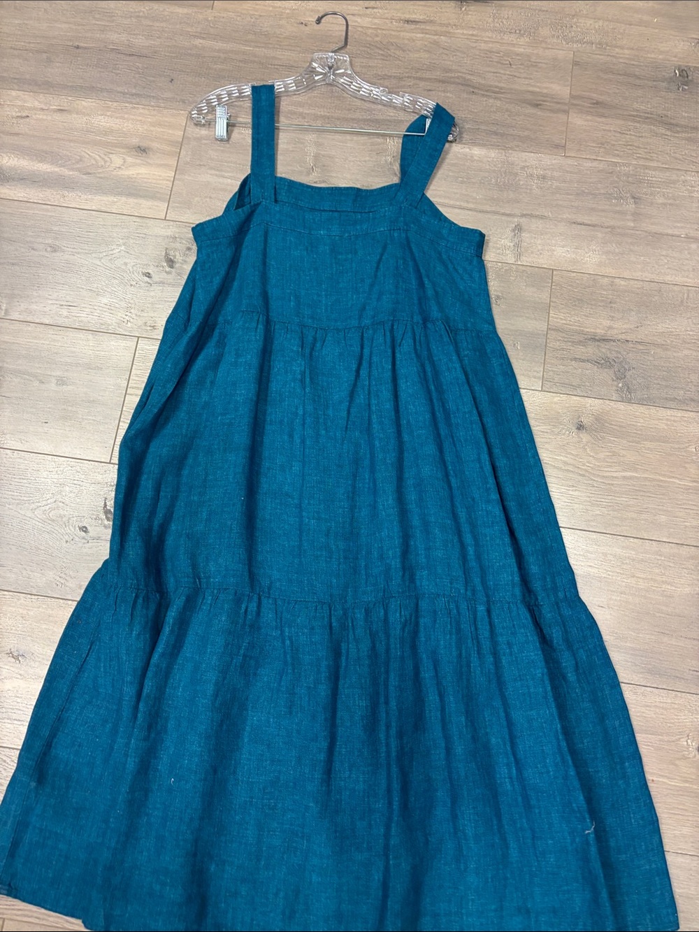 Eileen Fisher Teal Tiered Delave linen Midi Dress - Picture 9 of 10